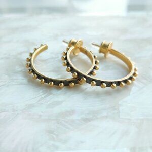 Julie Vos Gold black bead medium Hoop Earrings